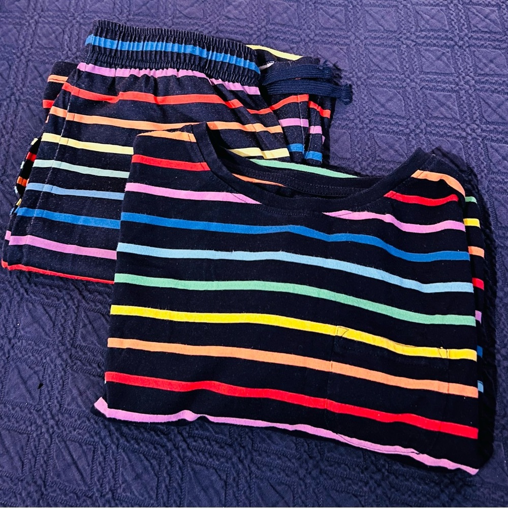 🌈 PRIMARY Pajama Set Rainbow Stripe Y14 | Long sleeve top Draw-string shorts